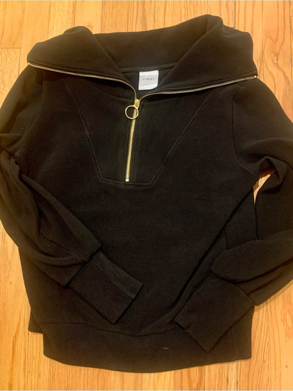 Varley Black Half-Zip Funnel Neck Sweater with Gold Zipper
